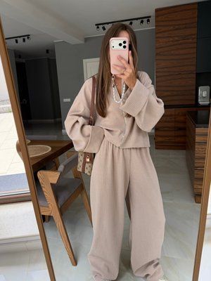 Костюм в'язаний вельвет (кардиган zip + палацо максі) 74087900111325 фото